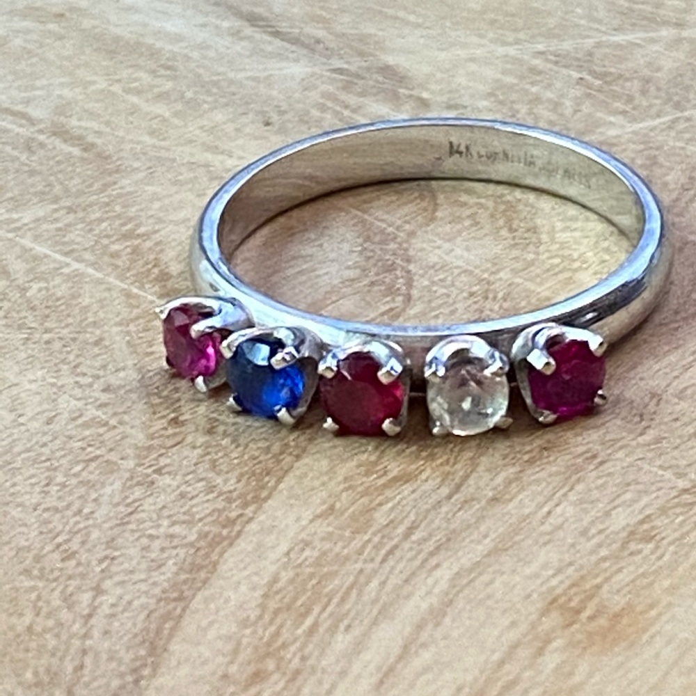 Euc 14k Gold Ring Diamond, Sapphire, Ruby & Garne… - image 1